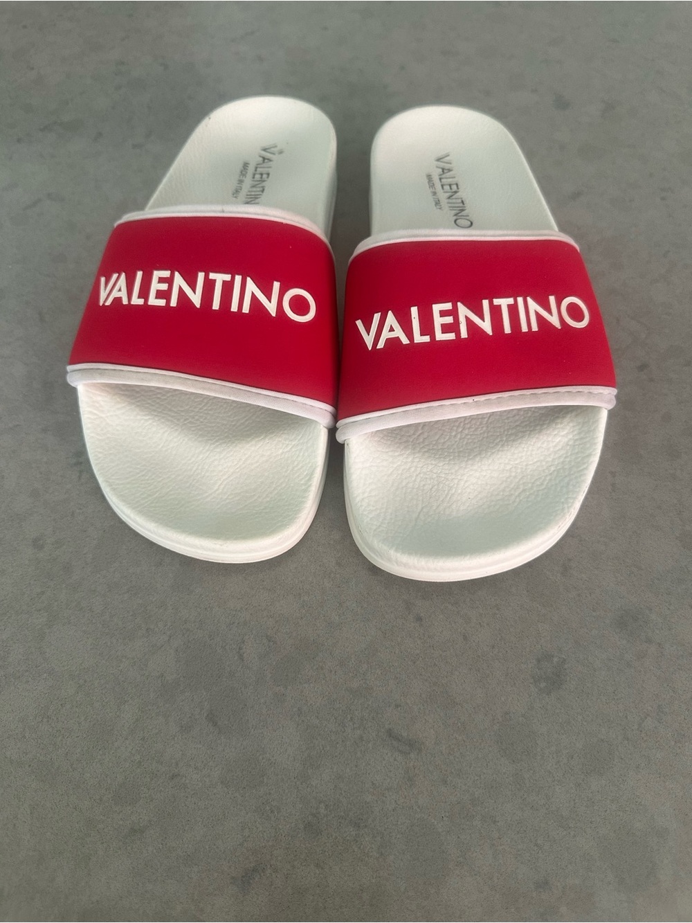 Valentino White Footbed with Red Logo Slide Sandals